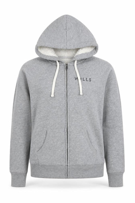 Front view of Jack Wills Women’s Grey UK 6 Full Zip Sherpa Lined Logo Hoodie