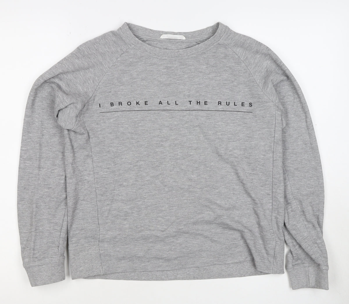 Back view of Mango Teens Grey XS Pullover Sweatshirt Graphic Quote Raglan