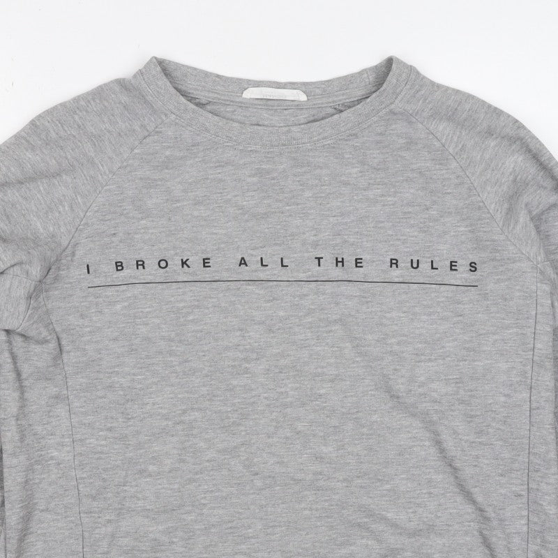 Additional view of Mango Teens Grey XS Pullover Sweatshirt Graphic Quote Raglan