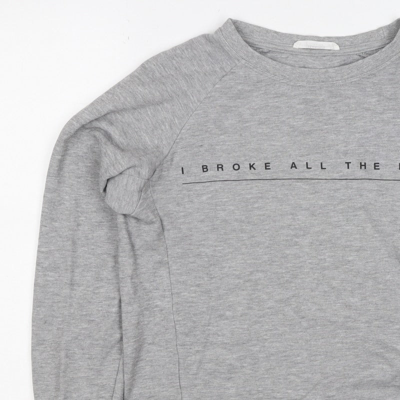 Additional view of Mango Teens Grey XS Pullover Sweatshirt Graphic Quote Raglan
