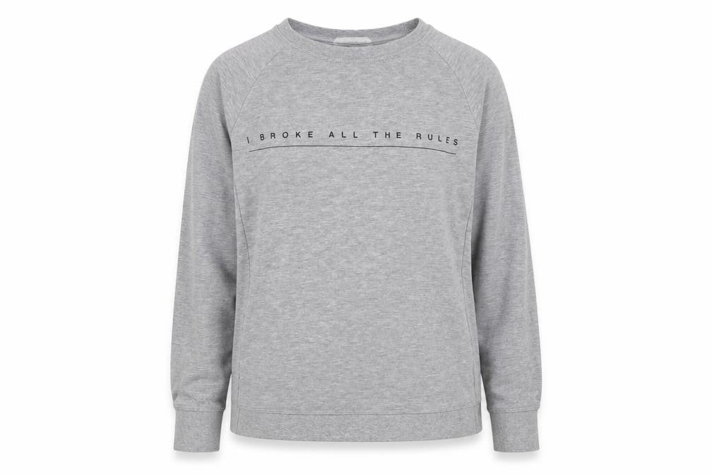 Front view of Mango Teens Grey XS Pullover Sweatshirt Graphic Quote Raglan