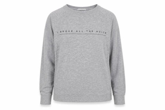 Front view of Mango Teens Grey XS Pullover Sweatshirt Graphic Quote Raglan