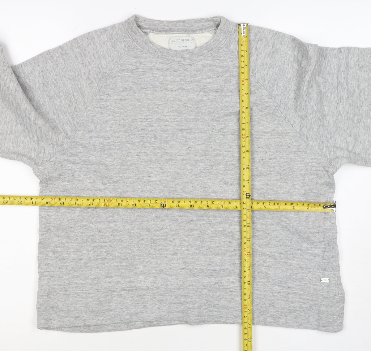 Brand and care label for Pacific Republic Women Grey S Pullover Crew Neck Sweatshirt