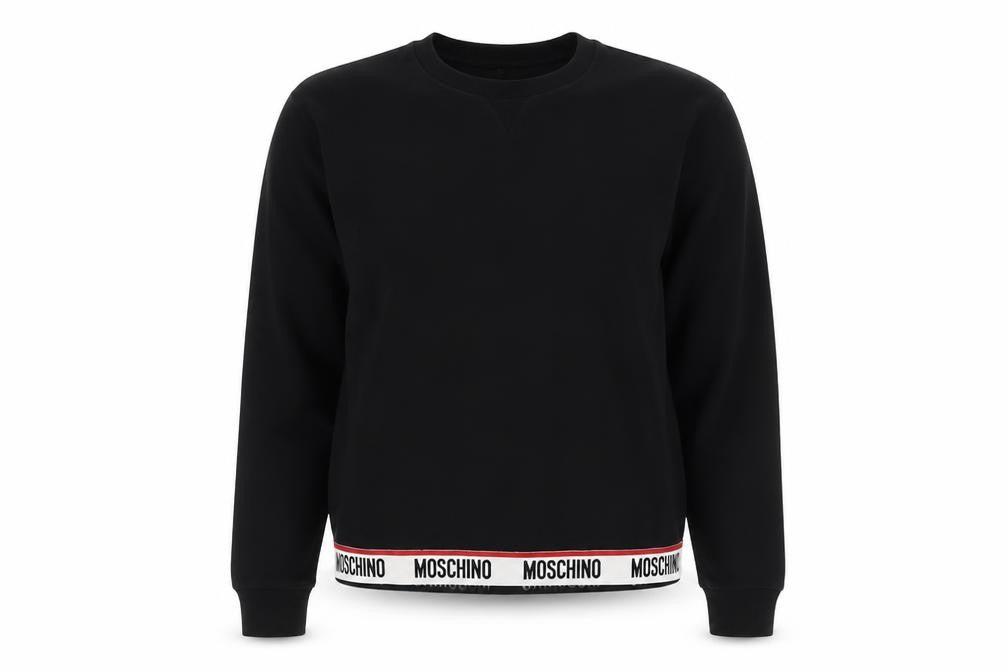 Front view of Moschino Women Black M Pullover Sweatshirt Logo Trim Crew Neck