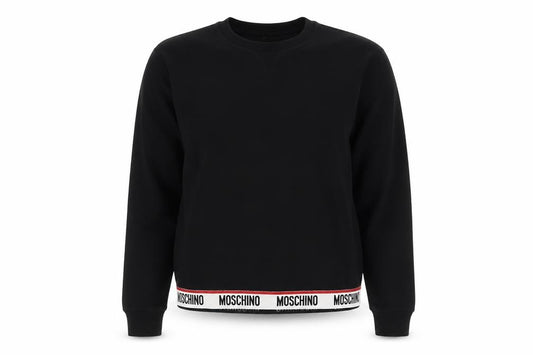 Front view of Moschino Women Black M Pullover Sweatshirt Logo Trim Crew Neck