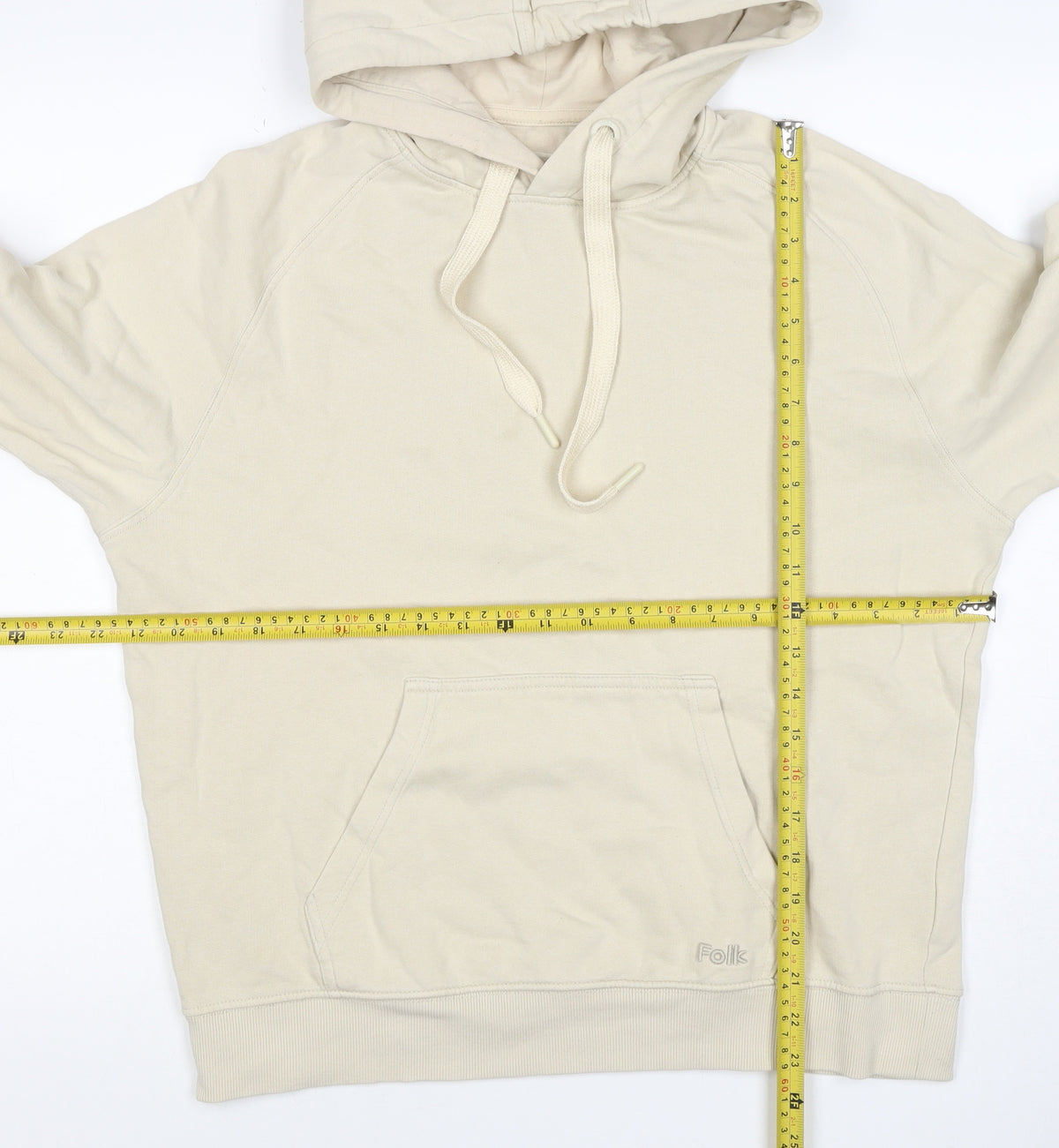 Folk Women's Ivory Size S Pullover Hooded Sweatshirt Logo Pocket