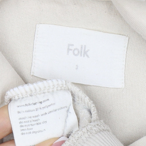 Folk Women's Ivory Size S Pullover Hooded Sweatshirt Logo Pocket