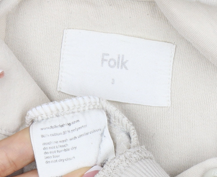 Folk Women's Ivory Size S Pullover Hooded Sweatshirt Logo Pocket