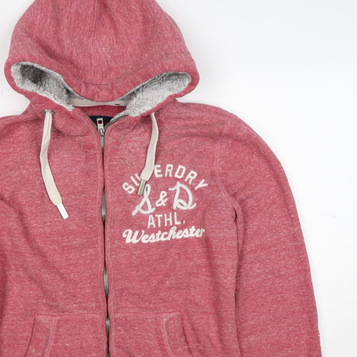 Superdry Women’s Pink XL Full Zip Logo Hoodie Sherpa Lined
