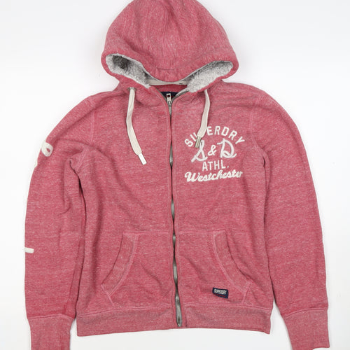 Superdry Women’s Pink XL Full Zip Logo Hoodie Sherpa Lined