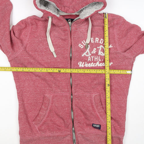 Superdry Women’s Pink XL Full Zip Logo Hoodie Sherpa Lined
