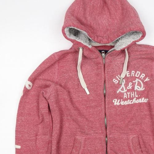 Superdry Women’s Pink XL Full Zip Logo Hoodie Sherpa Lined