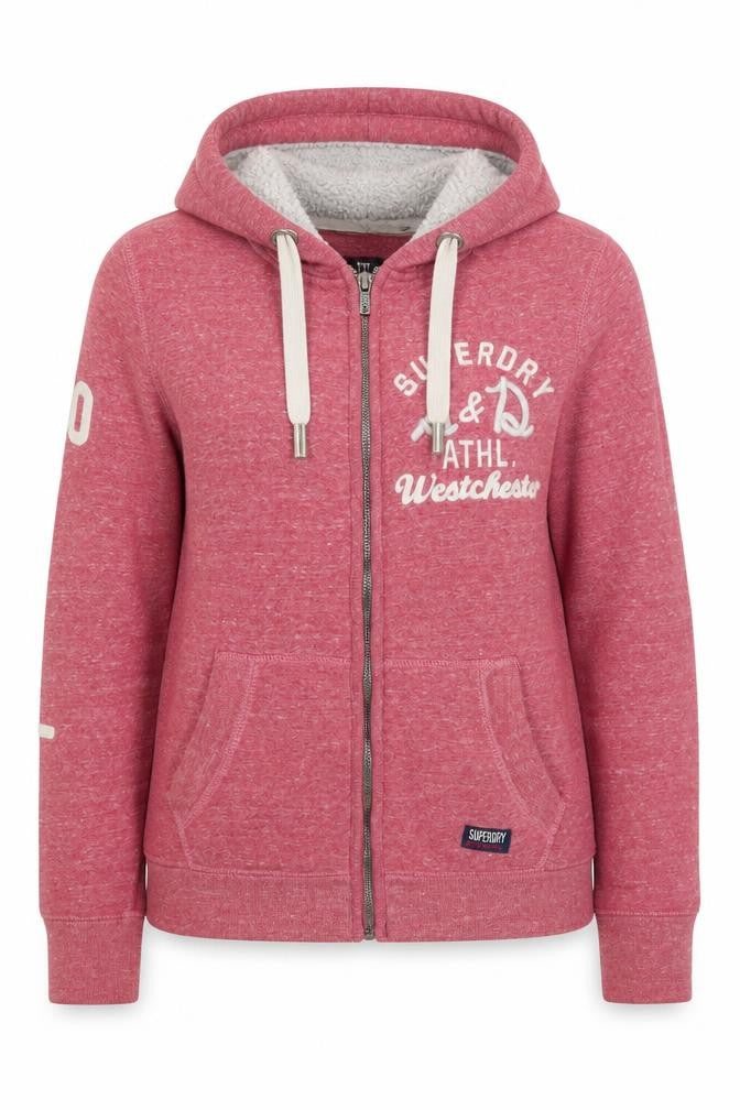 Superdry Women’s Pink XL Full Zip Logo Hoodie Sherpa Lined