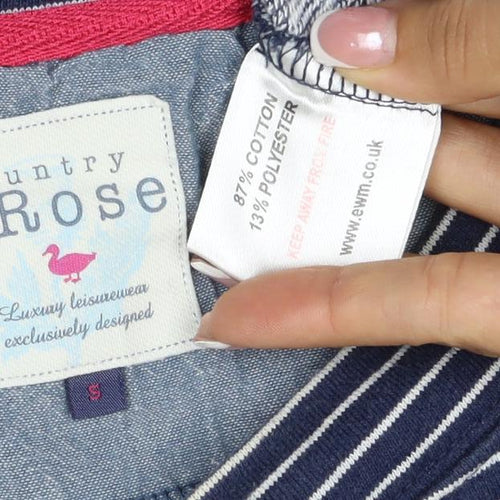 Country Rose Women’s Blue Stripe S Pullover Sweatshirt Pocket Logo