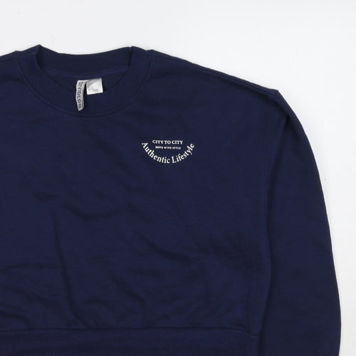 H&M Divided Women’s Blue UK 12 Pullover Logo Crew Neck Sweatshirt
