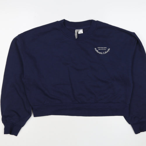 H&M Divided Women’s Blue UK 12 Pullover Logo Crew Neck Sweatshirt