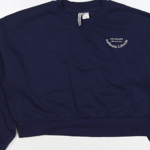 H&M Divided Women’s Blue UK 12 Pullover Logo Crew Neck Sweatshirt