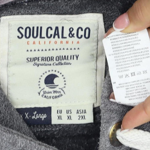 Soulcal & Co Men Grey 2XL Pullover Hoodie Logo Kangaroo Pocket