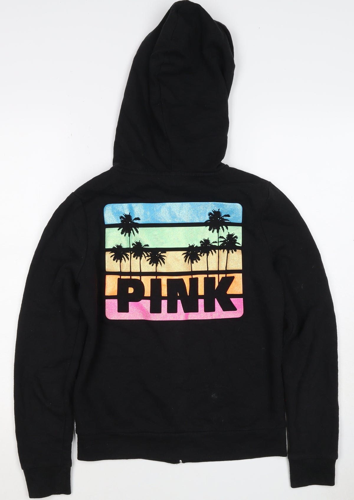 Victoria's Secret PINK Women's Black XS Full Zip Tropical Logo Hoodie