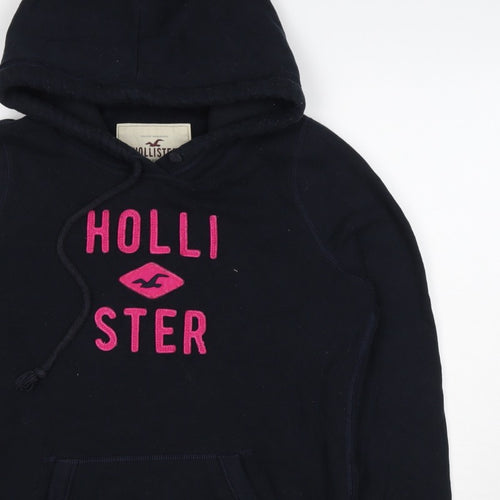 Hollister Women Black Pink Logo Pullover Hoodie M Hooded Fleece