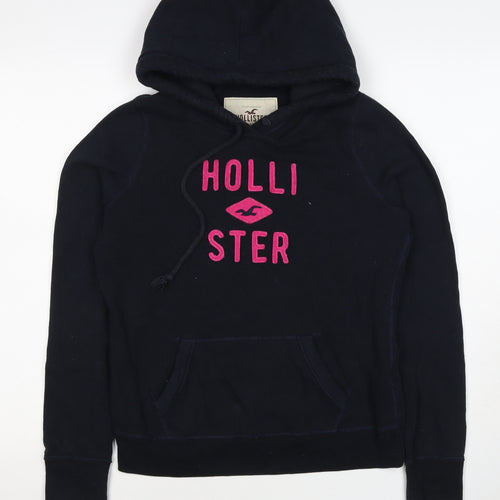 Hollister Women Black Pink Logo Pullover Hoodie M Hooded Fleece