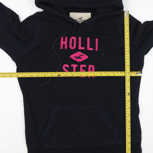 Hollister Women Black Pink Logo Pullover Hoodie M Hooded Fleece