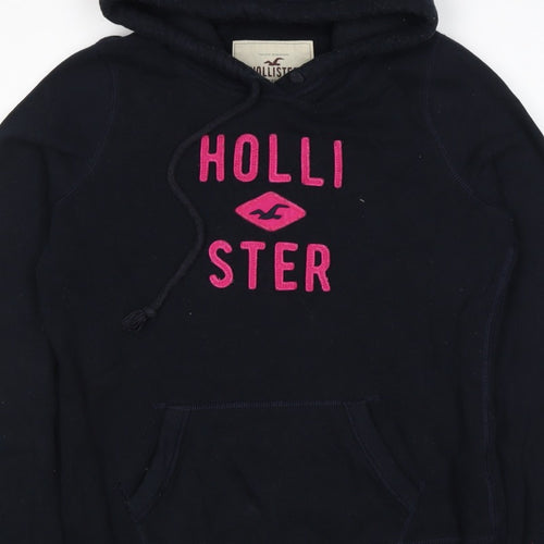 Hollister Women Black Pink Logo Pullover Hoodie M Hooded Fleece