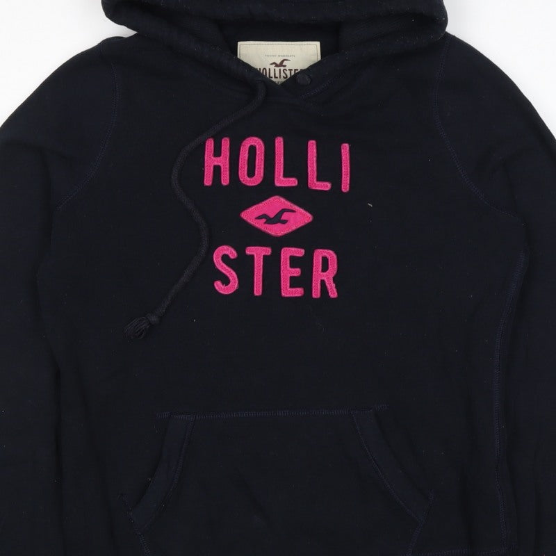 Hollister Women Black Pink Logo Pullover Hoodie M Hooded Fleece