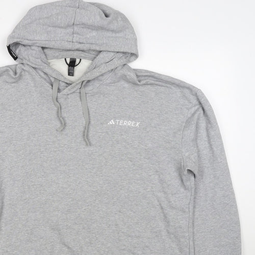 adidas Terrex Men’s Grey L Pullover Hooded Hiking Hoodie Logo