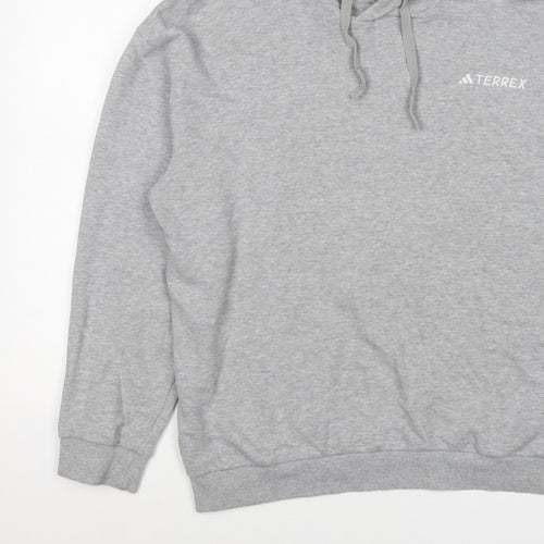 adidas Terrex Men’s Grey L Pullover Hooded Hiking Hoodie Logo