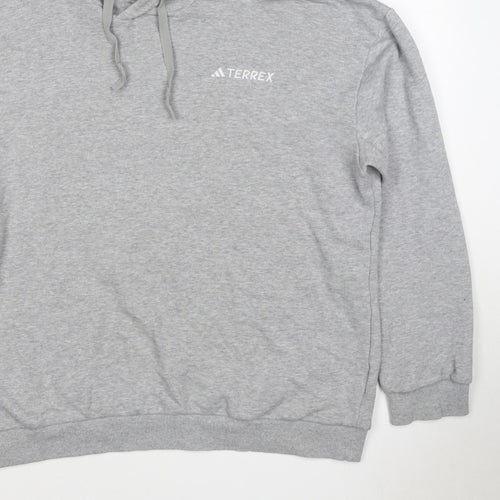 adidas Terrex Men’s Grey L Pullover Hooded Hiking Hoodie Logo