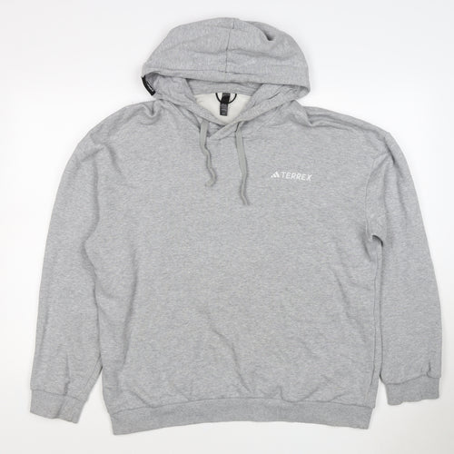 adidas Terrex Men’s Grey L Pullover Hooded Hiking Hoodie Logo