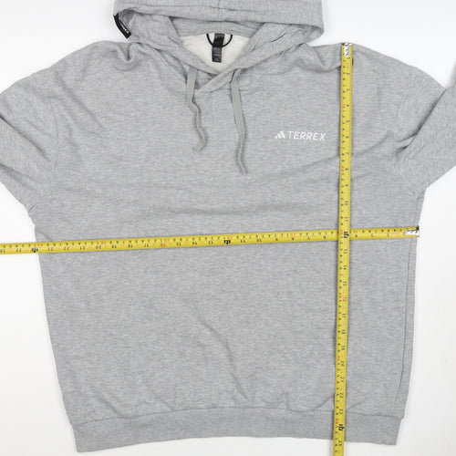 adidas Terrex Men’s Grey L Pullover Hooded Hiking Hoodie Logo