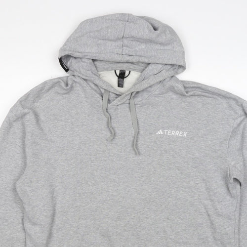 adidas Terrex Men’s Grey L Pullover Hooded Hiking Hoodie Logo