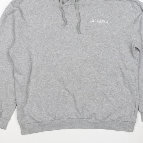 adidas Terrex Men’s Grey L Pullover Hooded Hiking Hoodie Logo