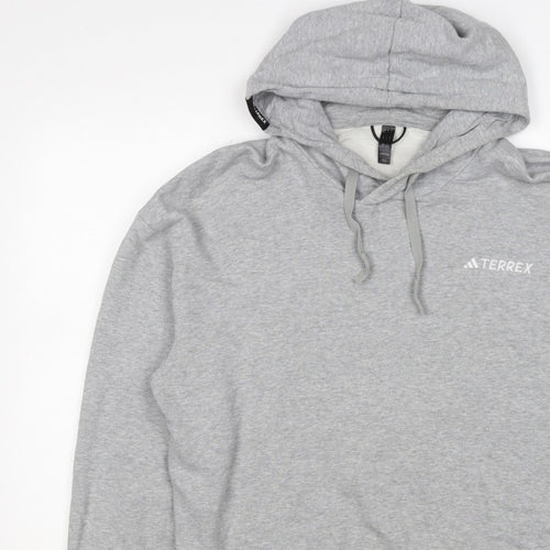 adidas Terrex Men’s Grey L Pullover Hooded Hiking Hoodie Logo