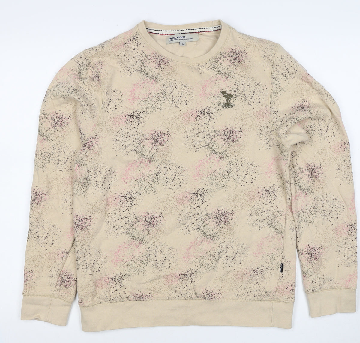 Back view of Blend unisex adults beige m pullover sweatshirt splatter print