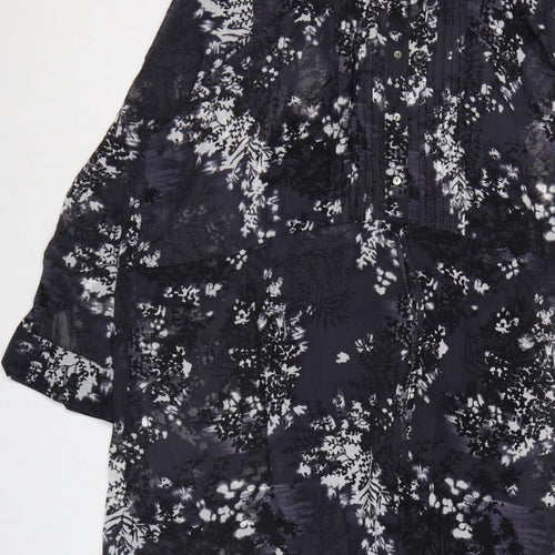 Debenhams Women Black Floral Chiffon Shift Dress UK 22 Long Sleeve