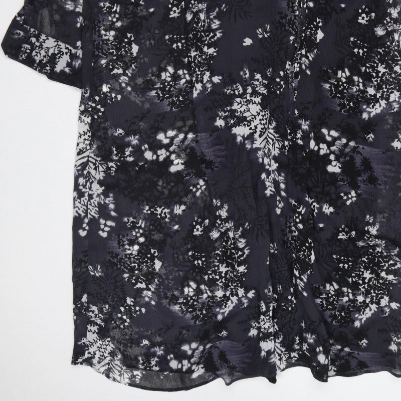 Debenhams Women Black Floral Chiffon Shift Dress UK 22 Long Sleeve