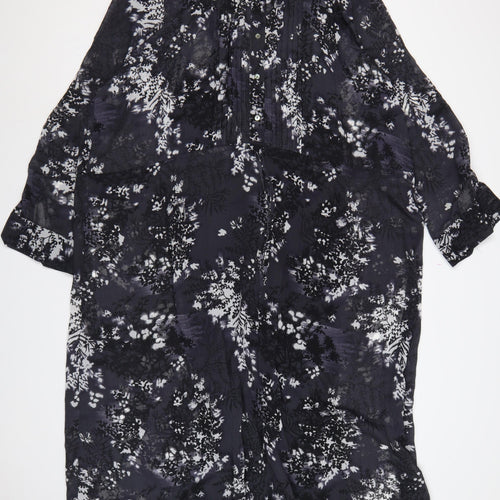 Debenhams Women Black Floral Chiffon Shift Dress UK 22 Long Sleeve