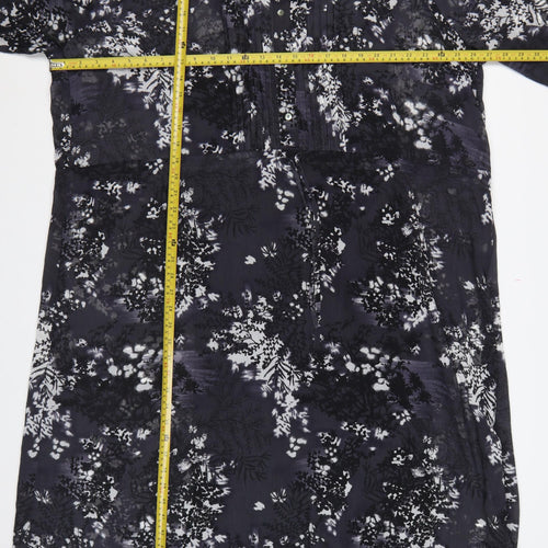Debenhams Women Black Floral Chiffon Shift Dress UK 22 Long Sleeve