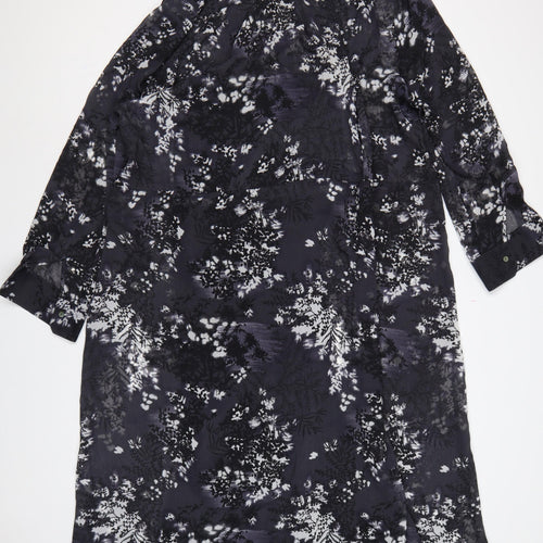 Debenhams Women Black Floral Chiffon Shift Dress UK 22 Long Sleeve