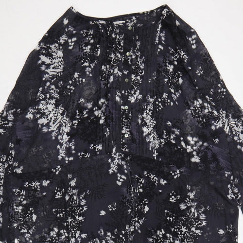 Debenhams Women Black Floral Chiffon Shift Dress UK 22 Long Sleeve