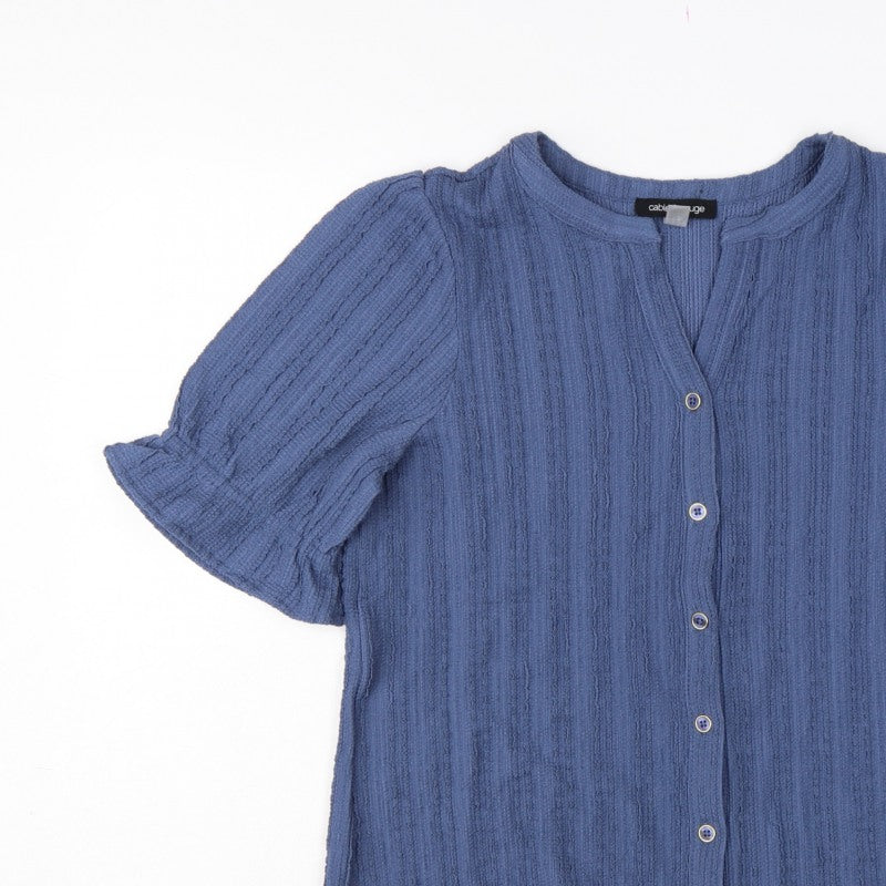 Cable & Gauge Women's Blue S Textured Knit Puff Sleeve Button-Up Top