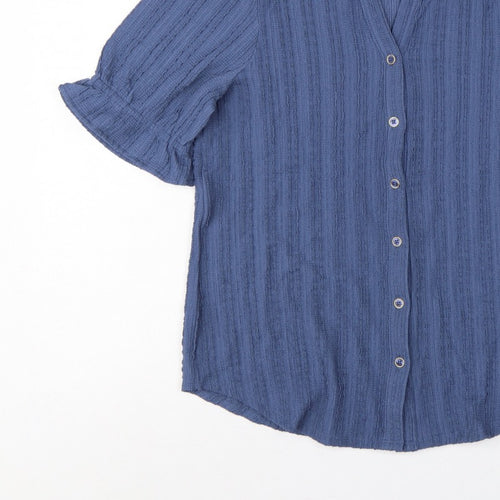 Cable & Gauge Women's Blue S Textured Knit Puff Sleeve Button-Up Top