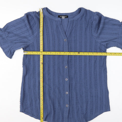 Cable & Gauge Women's Blue S Textured Knit Puff Sleeve Button-Up Top