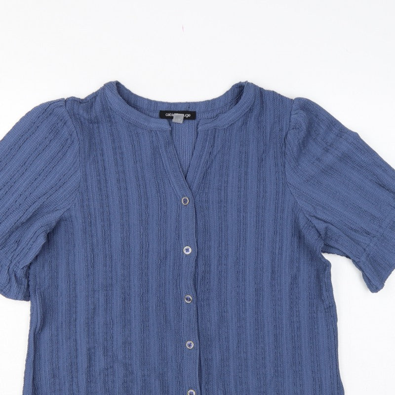 Cable & Gauge Women's Blue S Textured Knit Puff Sleeve Button-Up Top