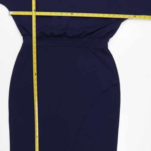 Lipsy London Women Navy UK 16 Blouson Pencil Knee Dress Side Slit