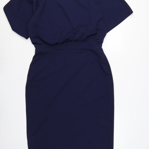Lipsy London Women Navy UK 16 Blouson Pencil Knee Dress Side Slit
