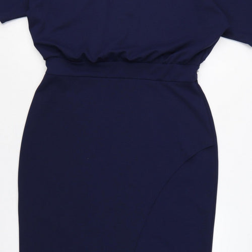 Lipsy London Women Navy UK 16 Blouson Pencil Knee Dress Side Slit
